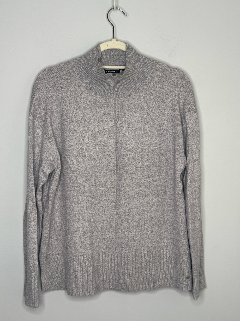 Olsen Cora Gray Marled Mock Neck Sweater Tunic Viscose Small Cozy Loungewear